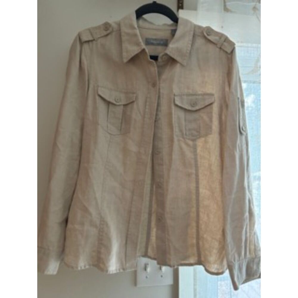 Liz Claiborne Beige Linen Utility Button Front Shirt Women’s Large